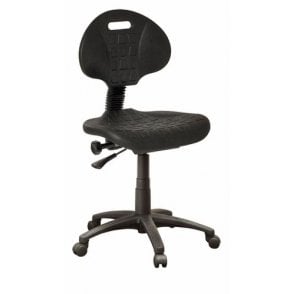 Medium back operator chair without arms, polyurethane, on castors - Black - Seat Width: 460mm - Seat Depth 420mm - Overall Height: 810-1045mm