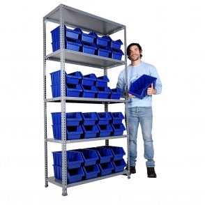 MEGA 40 Shelving H2000 x W1000 x D400mm 5 Shelf Level 100kg UDL with 32 Boulder 4 Picking Bins