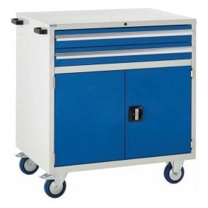 Mobile Cupboard with 2 Drawers & 1 Shelf - H980 x W900 x D650mm - 2x100mm, 1x500mm