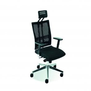 Motion - High back swivel chair with mesh backrest, height adjustable arms, synchronised mechanism, sliding seat and lumbar support on a spider base - Black mesh back and black fabric seat - Seat Width: 455mm - Seat Depth 400-450mm - Overall Height: 1050-