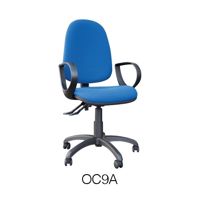 OC9 - High Back operator Chair with fixed arms - Cobalt Blue Fabric