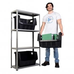 OFFICE EASY Light Duty Shelving H1450 x W750 x D300mm 4 Shelf Level 70kg UDL with 3 Boulder MAX 8 Picking Bins