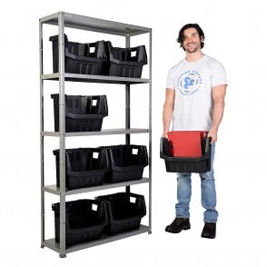 OFFICE EASY Light Duty Shelving H1750 x W900 x D300mm 5 Shelf Level 70kg UDL with 8 Boulder MAX 6 Picking Bins
