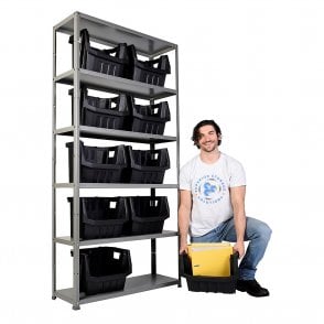 OFFICE EASY Light Duty Shelving H1950 x W1000 x D300mm 6 Shelf Level 70kg UDL with 10 Boulder MAX 6 Picking Bins