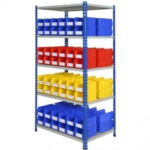 Picking Bins on J Rivet Racking KIT 04 H1830 x W915 x D610mm with 5 Shelves & 96 Bin30