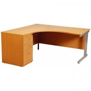 RIGHT HAND Principals Radial Workstation with 3 Drawer Pedestal W1600xD1200xH720mm - Beech finish