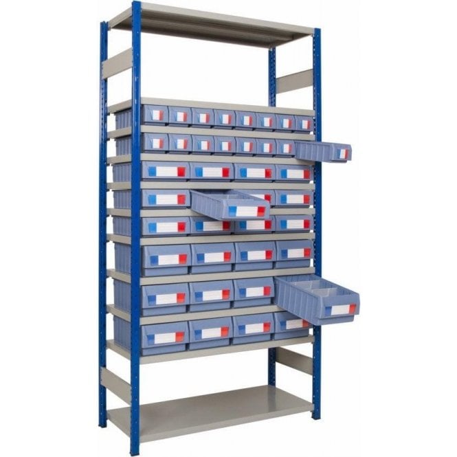 Shelf Trays on Expo 4 Shelving KIT A H2000 x W1000 x D300mm with 11 Shelves 110kg UDL & 16no. 117x90x300 trays, 12no. 234x90x300 trays & 12no. 234x140x300 trays