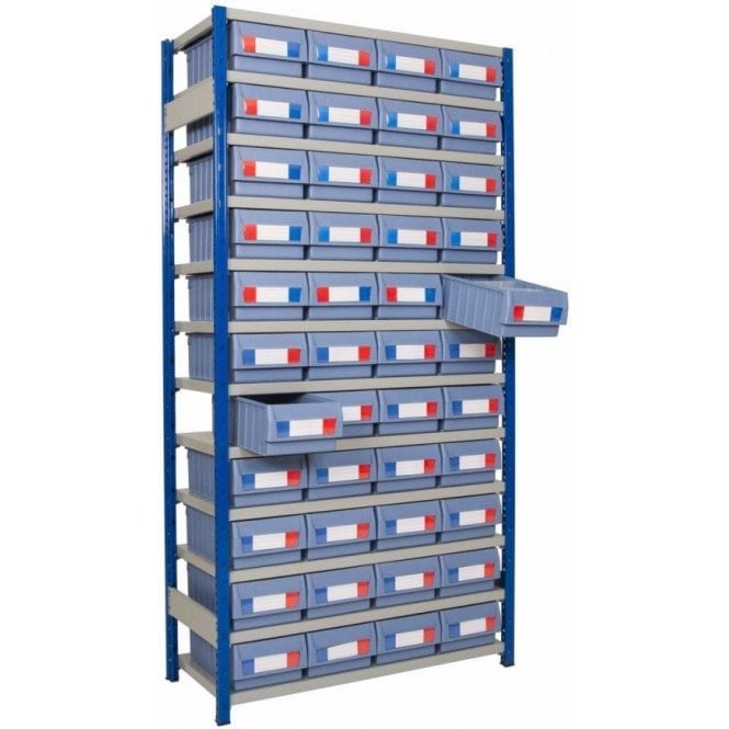 Shelf Trays on Expo 4 Shelving KIT H H2000 x W1000 x D300mm with 12 Shelves 110kg UDL & 44no. 234x140x300 trays