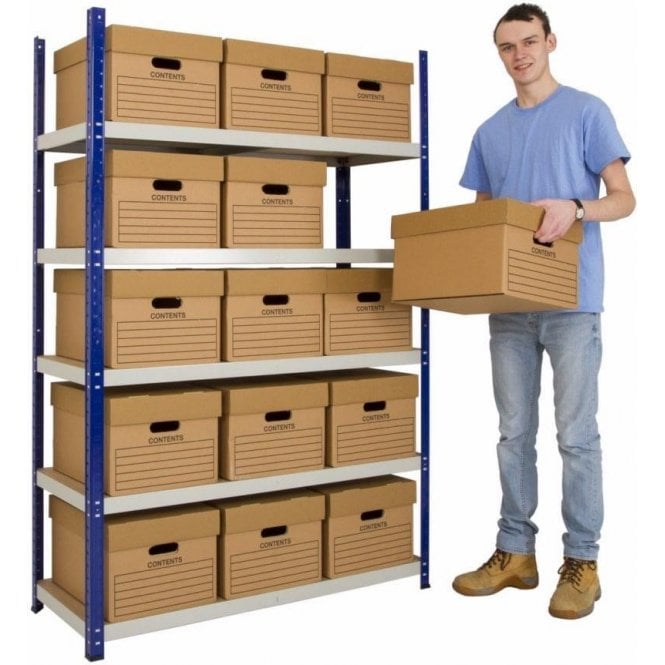 Clicka 265 Archive Shelving H1770 x W1200 x D450mm 5 Shelf Level 265kg UDL comes with 15 Archive Boxes