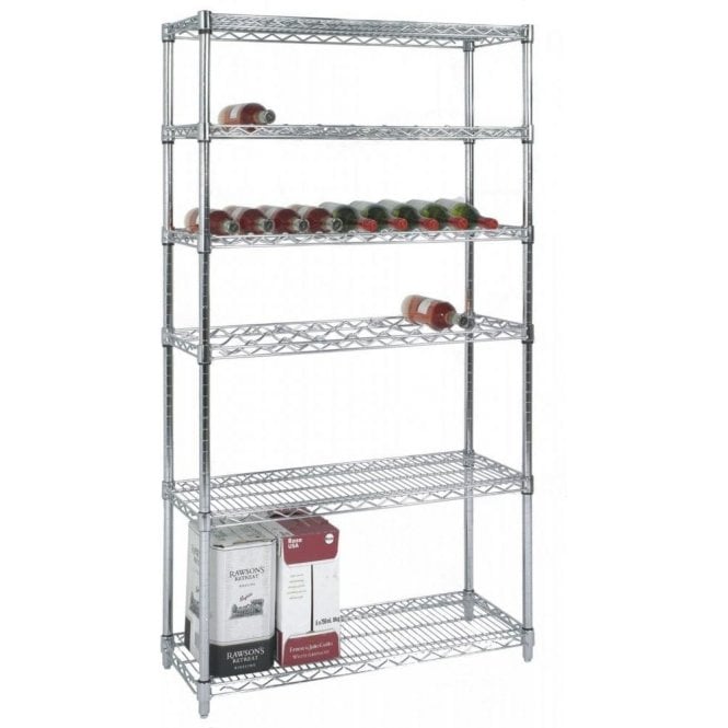 Chrome Wire Wine Rack H1590 x W915 x D355mm c/w 3 Wine & 3 Standard Shelves