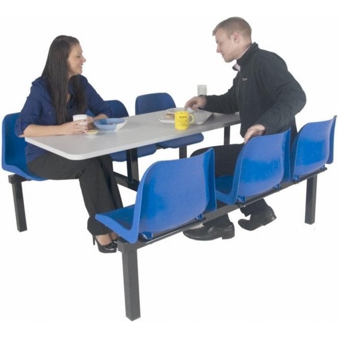 6 Seat Double Entry Canteen Table with BLUE Chairs Length1580 x Width1690 x Height725mm