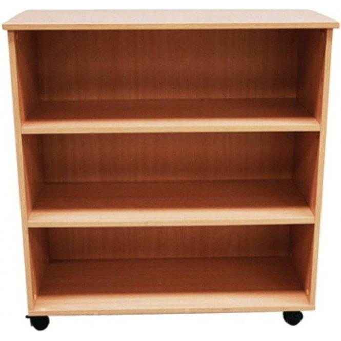 Mobile Bookcase H700 x W900 x D360mm - Beech Finish