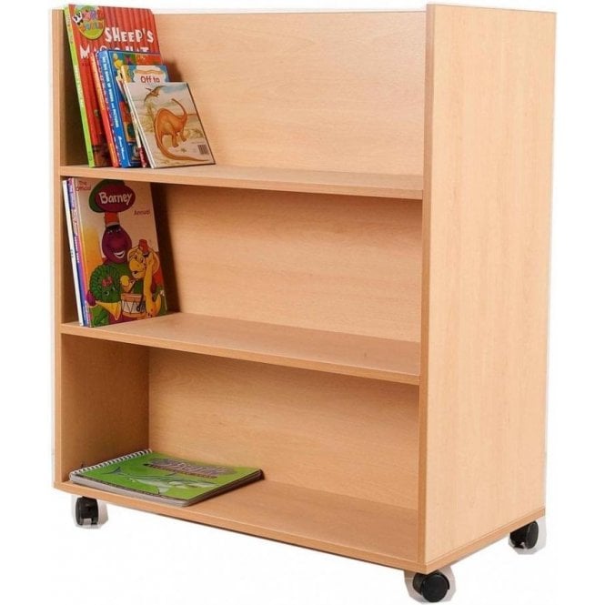 Double Sided Book Trolley H930 x W900 x D437mm - Beech Finish