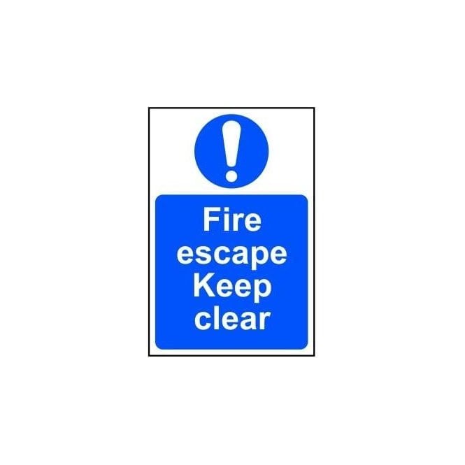 Fire Escape Keep Clear Sign 300 x 200mm - Self Adhesive Vinyl