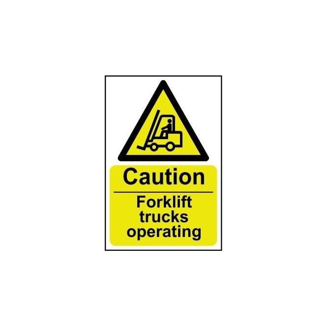 Caution Forklift Trucks Operating Sign 300 x 200mm - Self Adhesive Vinyl