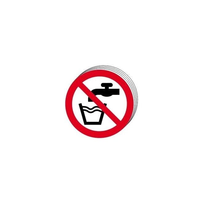Not Drinking Water Symbol Sign 50mm diameter 10 PACK - Self Adhesive Vinyl