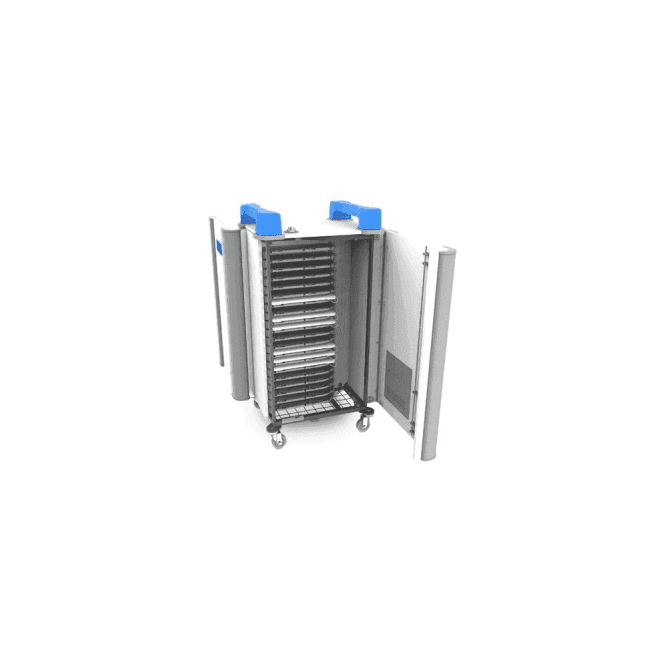 UniCabby 20H - 20 port tablet/laptop/chromebook trolley - horizontal storage. Specially designed shelf with integrated cable management. Unit size:  W626 x D510 x H1180mm