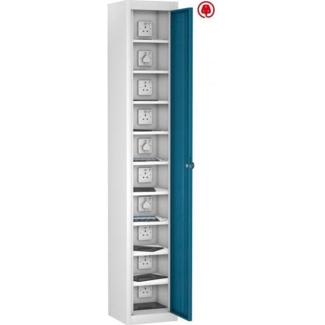 Single Door 10 Compartment Tablet Store & Charge Locker fitted with Standard 3 Pin Sockets H1780 x W305 x D370mm