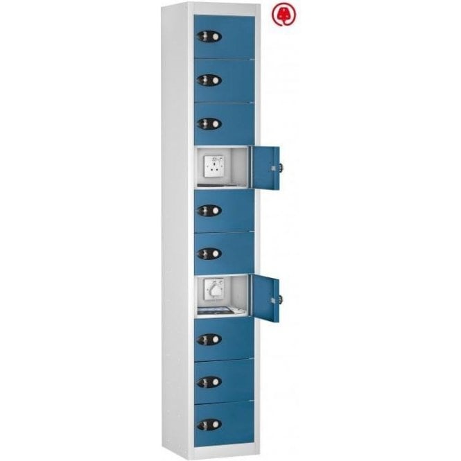 10 Door Tablet Store & Charge Locker fitted with Standard 3 Pin Sockets H1780 x W305 x D370mm