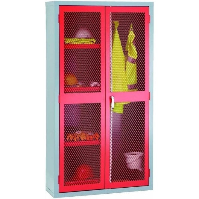 Mesh Door Cabinet - Centre divider hanging rail & 3 shelves H1830 x W915 x D459mm