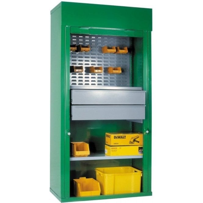 Heavy Duty Roller Shutter Cabinets - 2 Drawers, & 1/2 Louvred, 1 Shelf H2000 x W1000 x D500mm