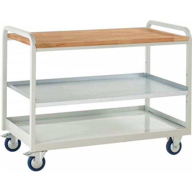 Euroslide Trolley - Beech Top with Shelf - Kit 4 - H960 x W1270 x D675mm