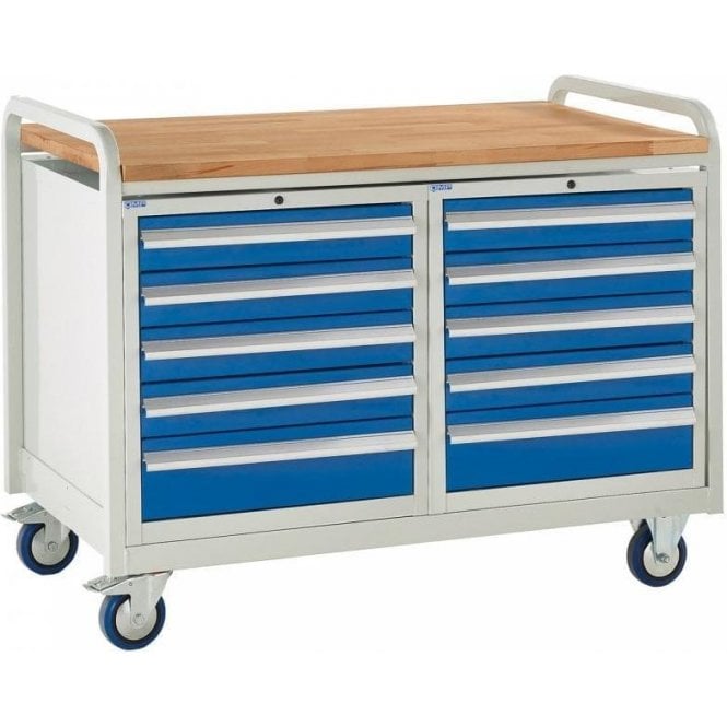 Euroslide Trolley - Beech Top with 5 Drawers - Kit 22 - H960 x W1270 x D675mm