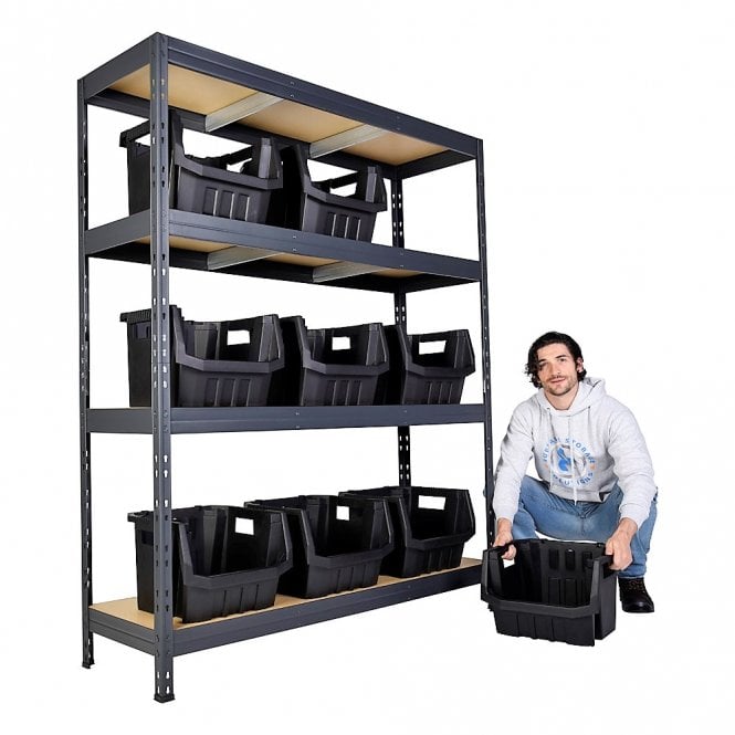 Rivet 45 Shelving H1800 x W1500 x D450mm 4 Shelf Level 300kg UDL with 9 Boulder MAX 7 Picking Bins