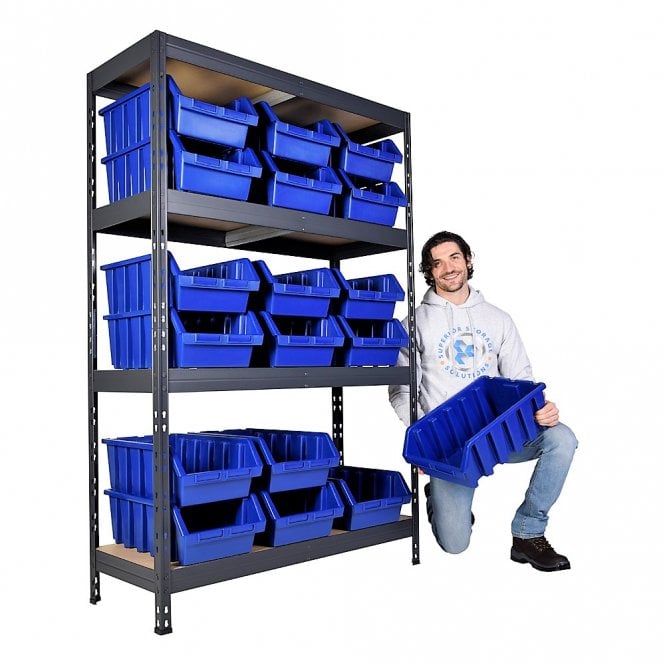 Rivet 45 Shelving H1800 x W1200 x D450mm 4 Shelf Level 250kg UDL with 18 Boulder 5 Picking Bins