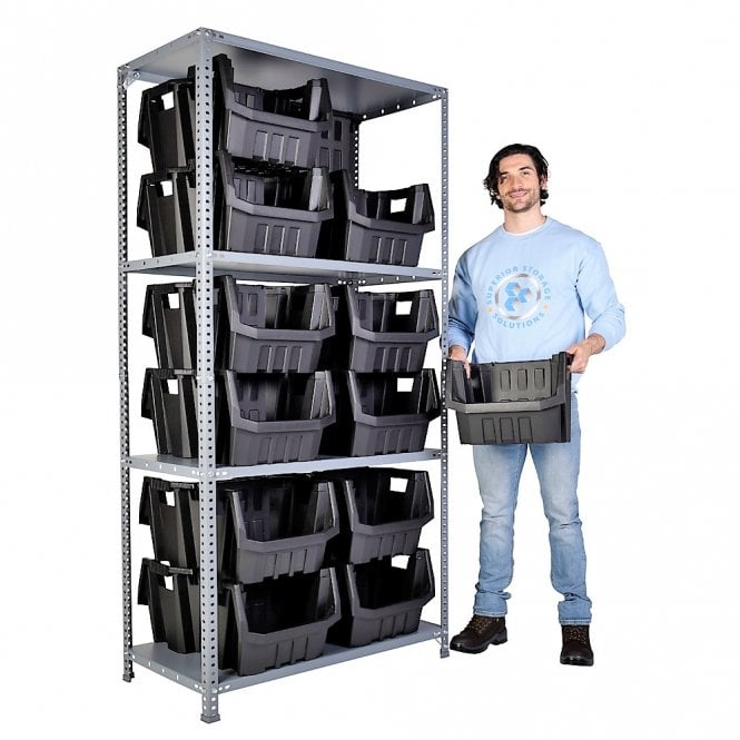MEGA 50 Shelving H2000 x W1000 x D500mm 4 Shelf Level 100kg UDL with 24 Boulder MAX 6 Picking Bins