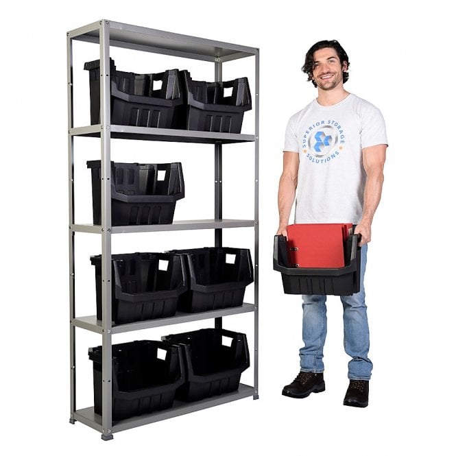 OFFICE EASY Light Duty Shelving H1750 x W900 x D300mm 5 Shelf Level 70kg UDL with 8 Boulder MAX 6 Picking Bins