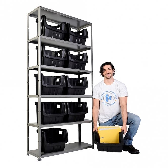 OFFICE EASY Light Duty Shelving H1950 x W1000 x D300mm 6 Shelf Level 70kg UDL with 10 Boulder MAX 6 Picking Bins