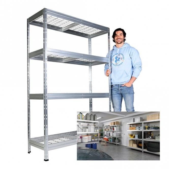 Galvanised Mesh Shelving H1800 x W1200 x D450mm 4 Shelf Level 300kg UDL