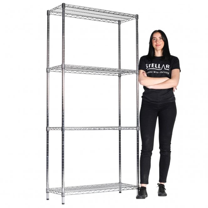Stellar Chrome Wire Shelving H1900 x W915 x D355mm 4 Shelf Level 300kg UDL (shown above)