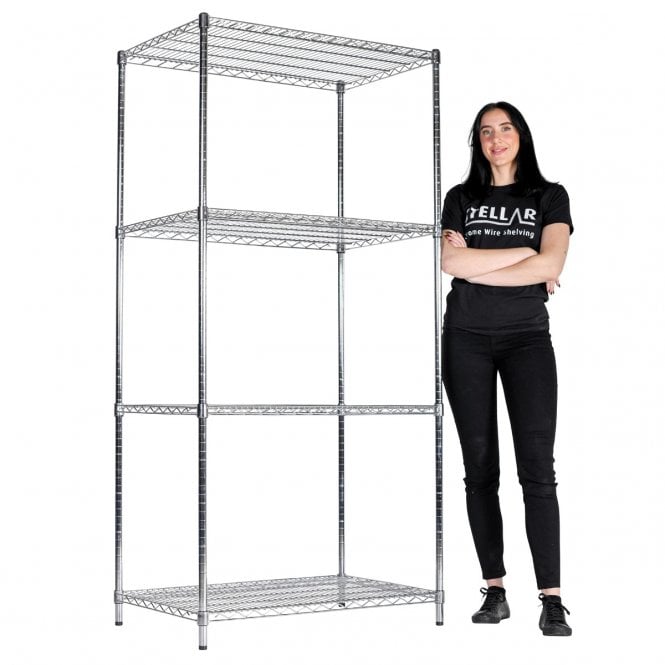 Stellar Chrome Wire Shelving H1900 x W915 x D610mm 4 Shelf Level 240kg UDL (shown above)