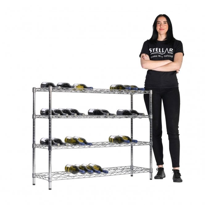 Stellar Low Height Wine Rack H915 x W1220 x D355mm with 4 Wine Shelves Capacity 48 bottles