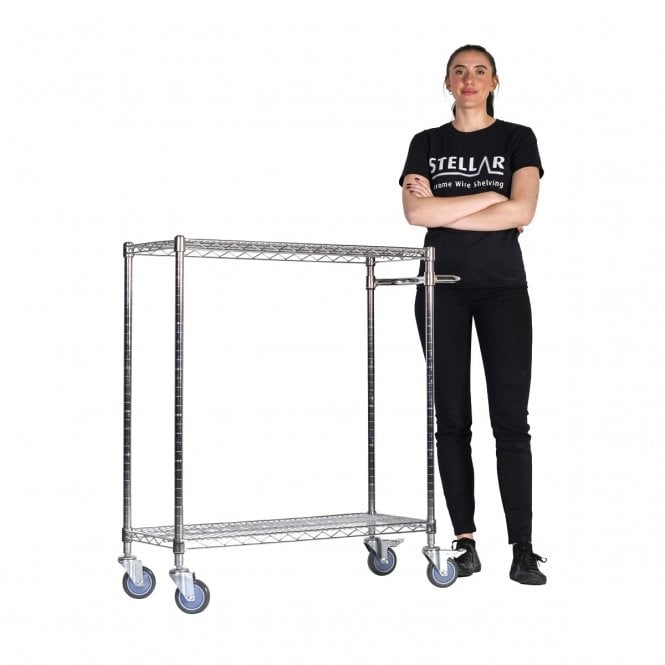 Stellar Chrome Wire Trolley H1050 x W915 x D355mm 2 Shelf Level 150kg UDL