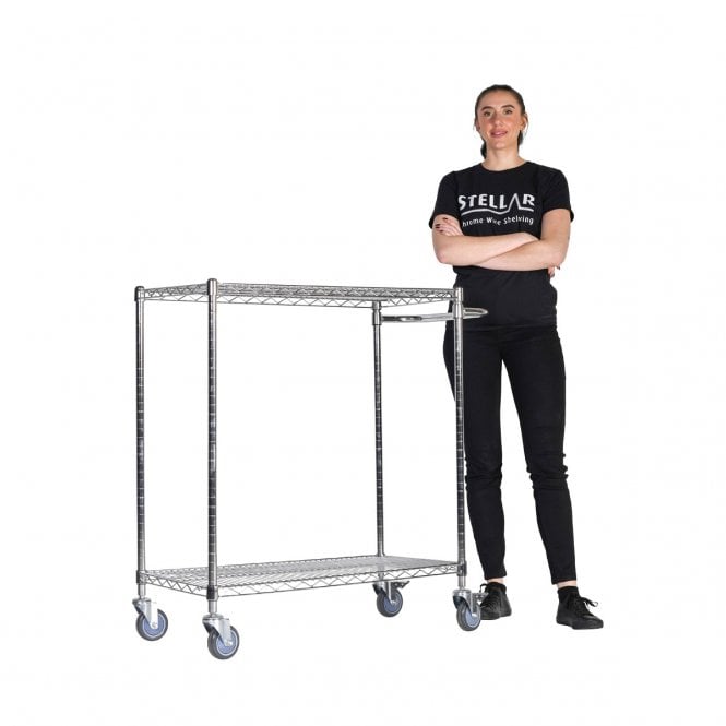 Stellar Chrome Wire Trolley H1050 x W915 x D460mm 2 Shelf Level 150kg UDL