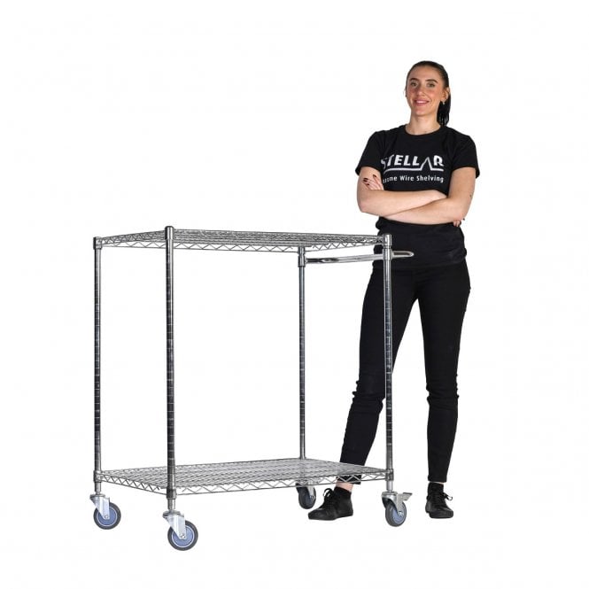 Stellar Chrome Wire Trolley H1050 x W915 x D610mm 2 Shelf Level 150kg UDL