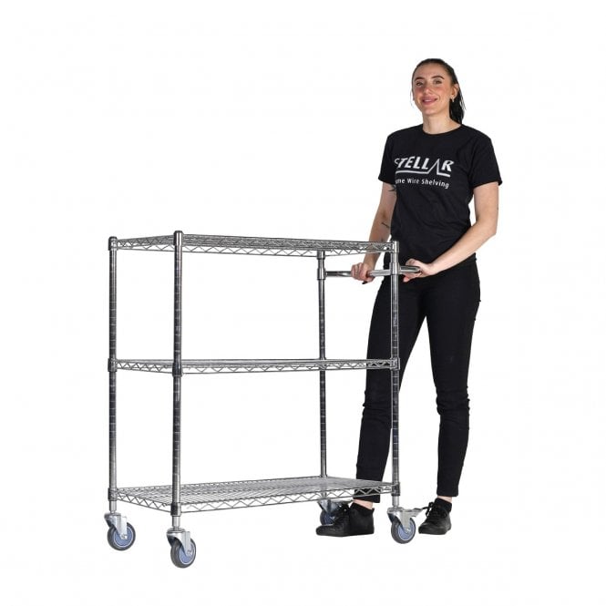 Stellar Chrome Wire Trolley H1050 x W915 x D460mm 3 Shelf Level 100kg UDL