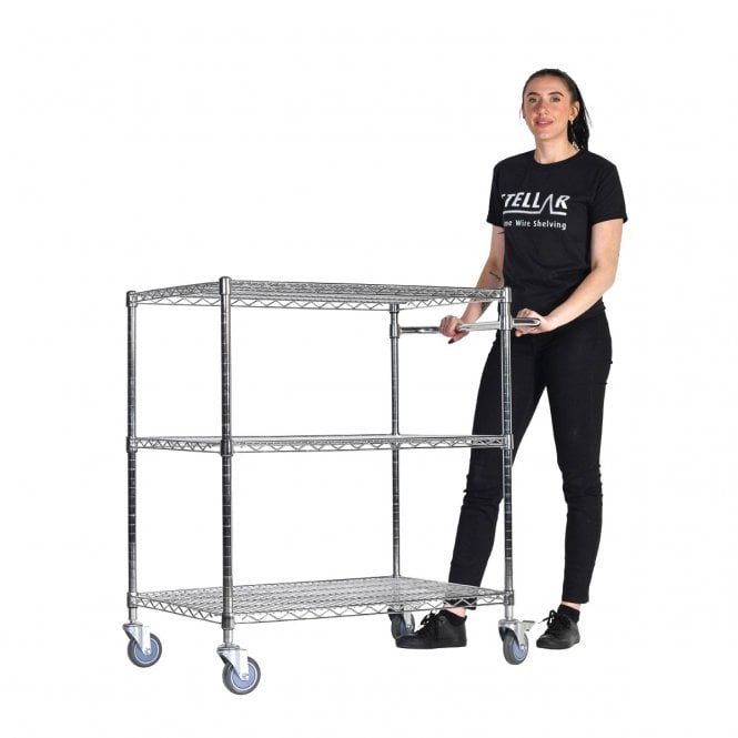 Stellar Chrome Wire Trolley H1050 x W915 x D610mm 3 Shelf Level 100kg UDL