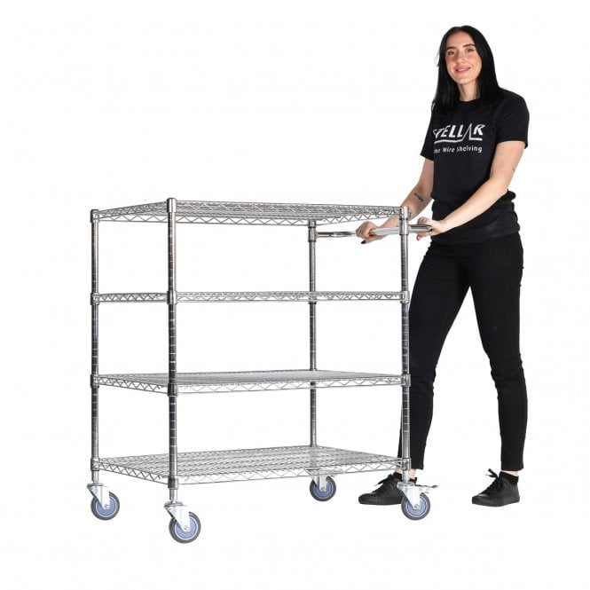 Stellar Chrome Wire Trolley H1050 x W915 x D610mm 4 Shelf Level 75kg UDL