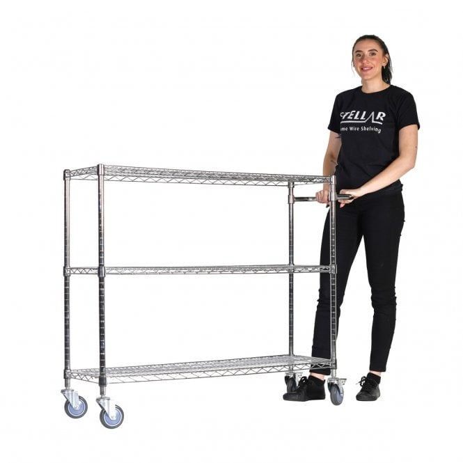 Stellar Chrome Wire Trolley H1050 x W1220 x D355mm 3 Shelf Level 100kg UDL