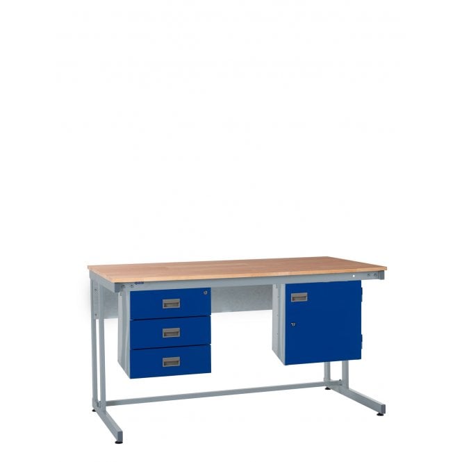 KIT B: Beech Workbench - Beech Top H.840 W.1200 D.750 - Storage Cupboard & Triple Drawer Unit