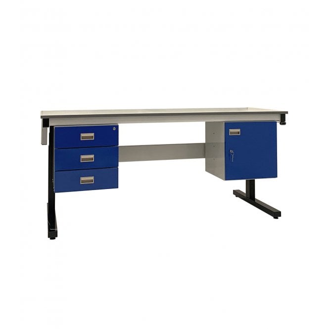 KIT B: Electric Height Adjustable Workbench - Laminate Top H.840 W.1200 D.750 - Storage Cupboard & Triple Drawer Unit