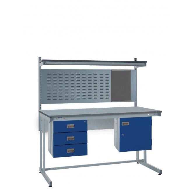KIT D: Cantilever ESD Workbench - Lamstat Top H.840 W.1200 D.750 - Storage Cupboard, Triple Drawer Unit, 760mm Rear Support Posts, Louvre Panel & Lamstat Upper Shelf