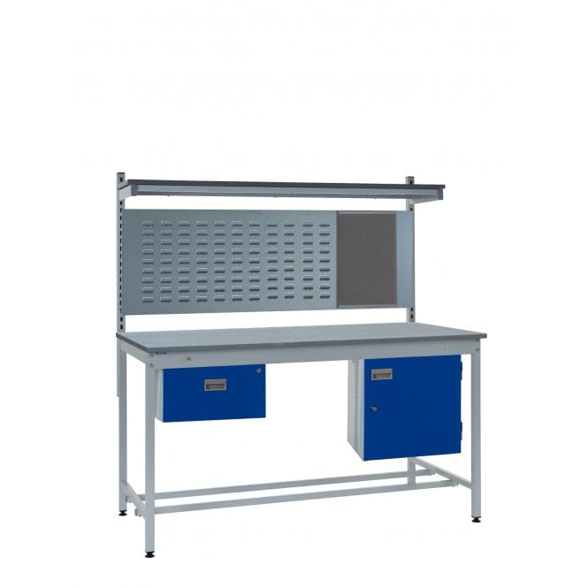 KIT C: Square Tube ESD Workbench - Lamstat Top H.840 W.1200 D.750 - Single Drawer, Storage Cupboard, 760mm Rear Support Posts, Louvre Panel & Lamstat Upper Shelf
