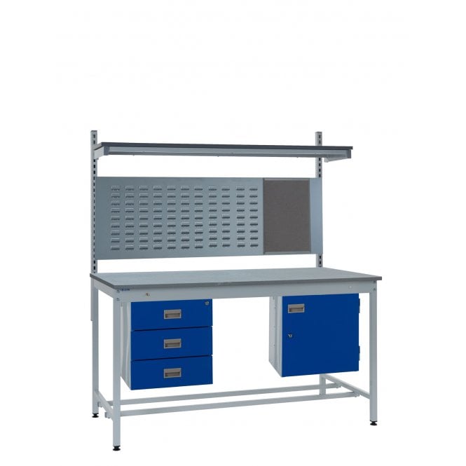 KIT D: Square Tube ESD Workbench - Lamstat Top H.840 W.1200 D.750 - Storage Cupboard, Triple Drawer Unit, 760mm Rear Support Posts, Louvre Panel & Lamstat Upper Shelf