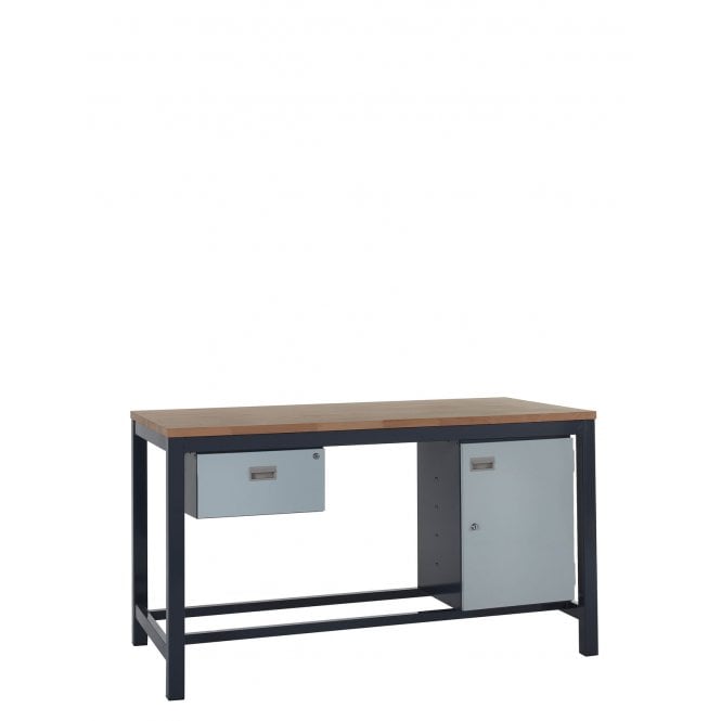 KIT A: Heavy Duty Workbench - Beech Top H.840 W.1200 D.750 - Single Drawer & Storage Cupboard