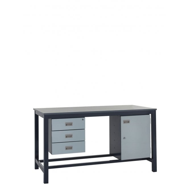 KIT B: Heavy Duty Workbench - Laminate Top H.840 W.1200 D.750 - Storage Cupboard & Triple Drawer Unit